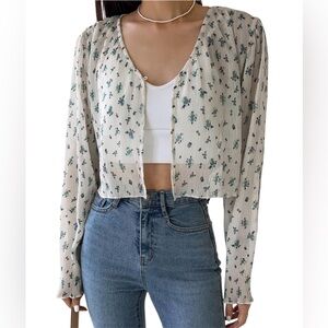 Dazy Floral Print Cream Cropped Button-Front Cardigan Top M